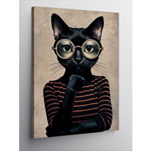 Kanvas Tablo Siyah Gözlüklü Kedi 70x100 cm