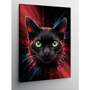 Kanvas Tablo Siyah Ve Kedi Kırmızı Fon 100x140 cm