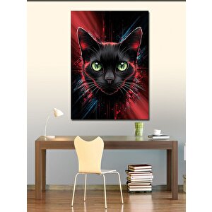 Kanvas Tablo Siyah Ve Kedi Kırmızı Fon