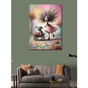 Kanvas Tablo Pembe Elbiseli Kız Ve Köpek 70x100 cm