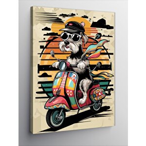 Kanvas Tablo Motosiklet Kullanan Köpek