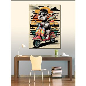 Kanvas Tablo Motosiklet Kullanan Köpek