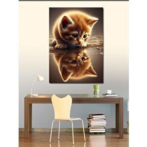 Kanvas Tablo Sarı Kedi Ve Yansıması