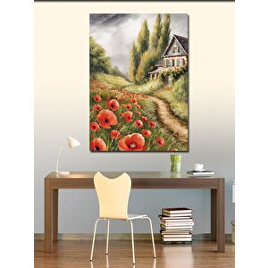 Kanvas Tablo Kır Evi Ve Gelincik Çiçekleri 100x140 cm