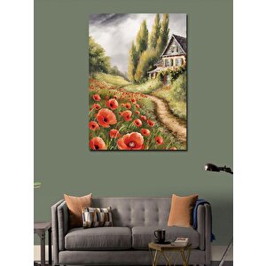 Kanvas Tablo Kır Evi Ve Gelincik Çiçekleri 100x140 cm