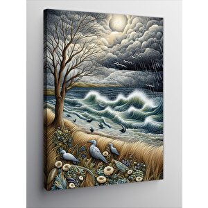 Kanvas Tablo Dalgalı Deniz Ve Kuşlar 70x100 cm