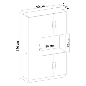 Marita Beş Kapaklı, Tek Bölmeli, Beyaz Çok Amaçlı Dolap 90x150x32 Cm