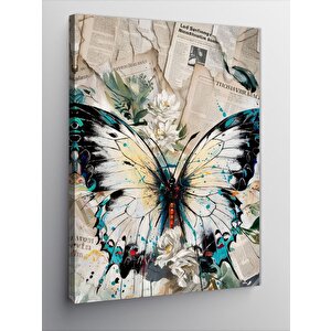 Kanvas Tablo Beyaz Pike Kelebek Ve Mektuplar 100x140 cm