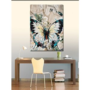 Kanvas Tablo Beyaz Pike Kelebek Ve Mektuplar 100x140 cm