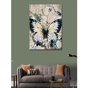 Kanvas Tablo Beyaz Pike Kelebek Ve Mektuplar 100x140 cm