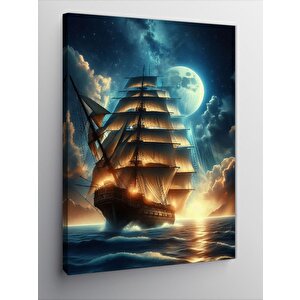 Kanvas Tablo Yelkenli Gemi Ve Dolunay 70x100 cm