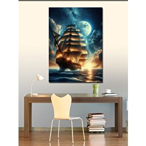 Kanvas Tablo Yelkenli Gemi Ve Dolunay 70x100 cm