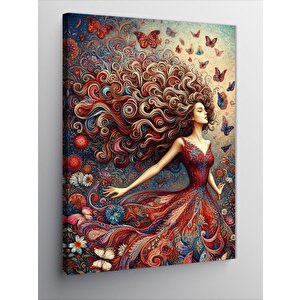 Kanvas Tablo Uzun Saçlı Kız Ve Kelebekler 70x100 cm