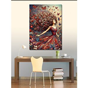 Kanvas Tablo Uzun Saçlı Kız Ve Kelebekler 70x100 cm