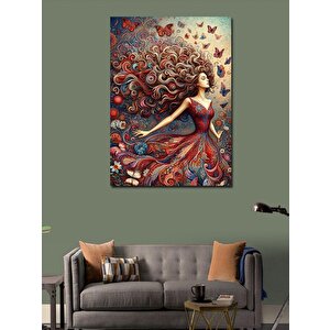 Kanvas Tablo Uzun Saçlı Kız Ve Kelebekler 100x140 cm