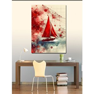 Kanvas Tablo Kırmızı Yelkenli Tekne 100x140 cm