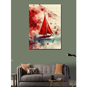Kanvas Tablo Kırmızı Yelkenli Tekne 100x140 cm