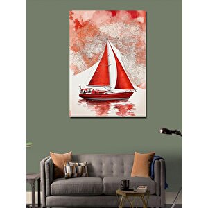 Kanvas Tablo Kırmızı Yelkenli Tekne 70x100 cm