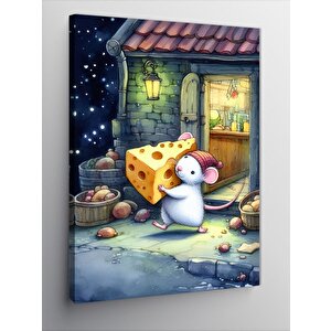 Kanvas Tablo Peynir Taşıyan Fare 70x100 cm