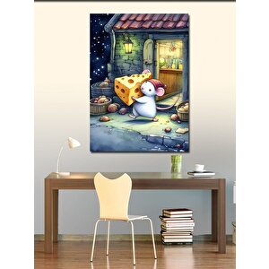 Kanvas Tablo Peynir Taşıyan Fare 70x100 cm