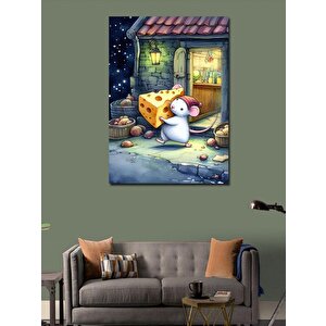 Kanvas Tablo Peynir Taşıyan Fare 70x100 cm