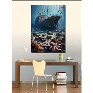 Kanvas Tablo Batık Gemi Ve Deniz Canlıları 70x100 cm