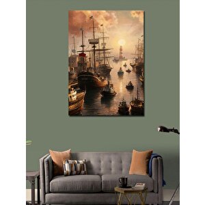 Kanvas Tablo İskeledeki Gemiler Ve Deniz Feneri 100x140 cm