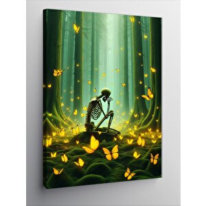 Kanvas Tablo Sarı Kelebekler Ve İskelet 70x100 cm