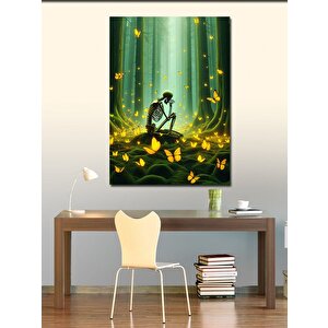 Kanvas Tablo Sarı Kelebekler Ve İskelet 70x100 cm