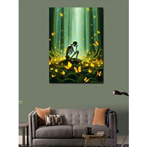 Kanvas Tablo Sarı Kelebekler Ve İskelet 70x100 cm