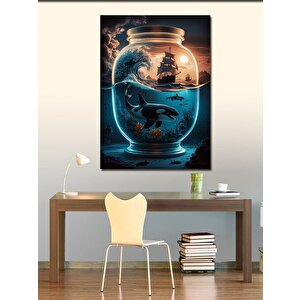 Kanvas Tablo Katil Balina Ve Gemi 70x100 cm