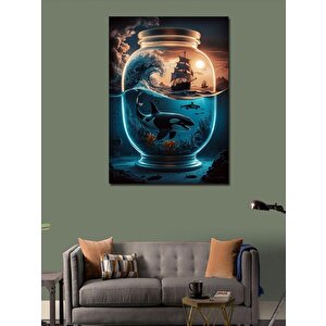 Kanvas Tablo Katil Balina Ve Gemi 70x100 cm