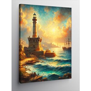 Kanvas Tablo Deniz Feneri Ve Gemiler 70x100 cm