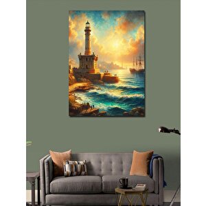 Kanvas Tablo Deniz Feneri Ve Gemiler 100x140 cm