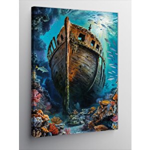 Kanvas Tablo Batık Gemi Ve Balıklar 70x100 cm