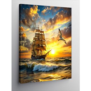 Kanvas Tablo Yelkenli Gemi Ve Martı 70x100 cm