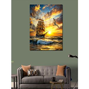Kanvas Tablo Yelkenli Gemi Ve Martı 100x140 cm