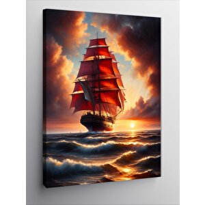 Kanvas Tablo Kırmızı Yelkenli Gemi 100x140 cm