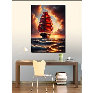 Kanvas Tablo Kırmızı Yelkenli Gemi 100x140 cm