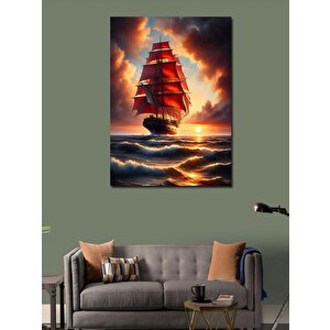 Kanvas Tablo Kırmızı Yelkenli Gemi 100x140 cm