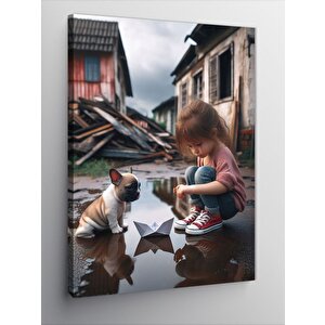 Kanvas Tablo Kağıttan Gemi Ve Çocuk 100x140 cm