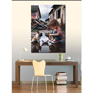 Kanvas Tablo Kağıttan Gemi Ve Çocuk 100x140 cm