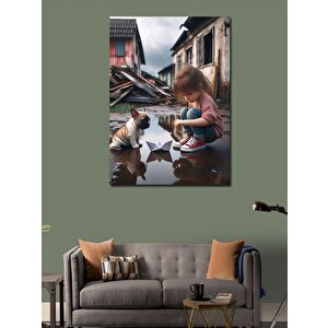 Kanvas Tablo Kağıttan Gemi Ve Çocuk 100x140 cm