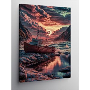 Kanvas Tablo Dünya Vurmuş Tekne 70x100 cm