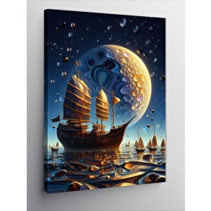 Kanvas Tablo Ay Ve Yelkenli Gemi 70x100 cm