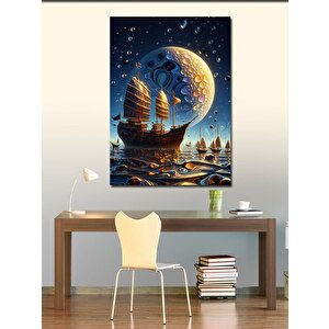 Kanvas Tablo Ay Ve Yelkenli Gemi 70x100 cm