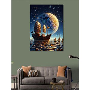 Kanvas Tablo Ay Ve Yelkenli Gemi 70x100 cm