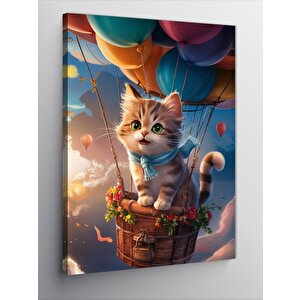 Kanvas Tablo Uçan Balon Ve Kedi