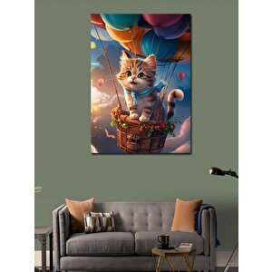 Kanvas Tablo Uçan Balon Ve Kedi