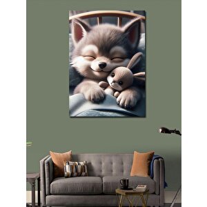 Kanvas Tablo Kedi Ve Oyuncak Tavşan 70x100 cm